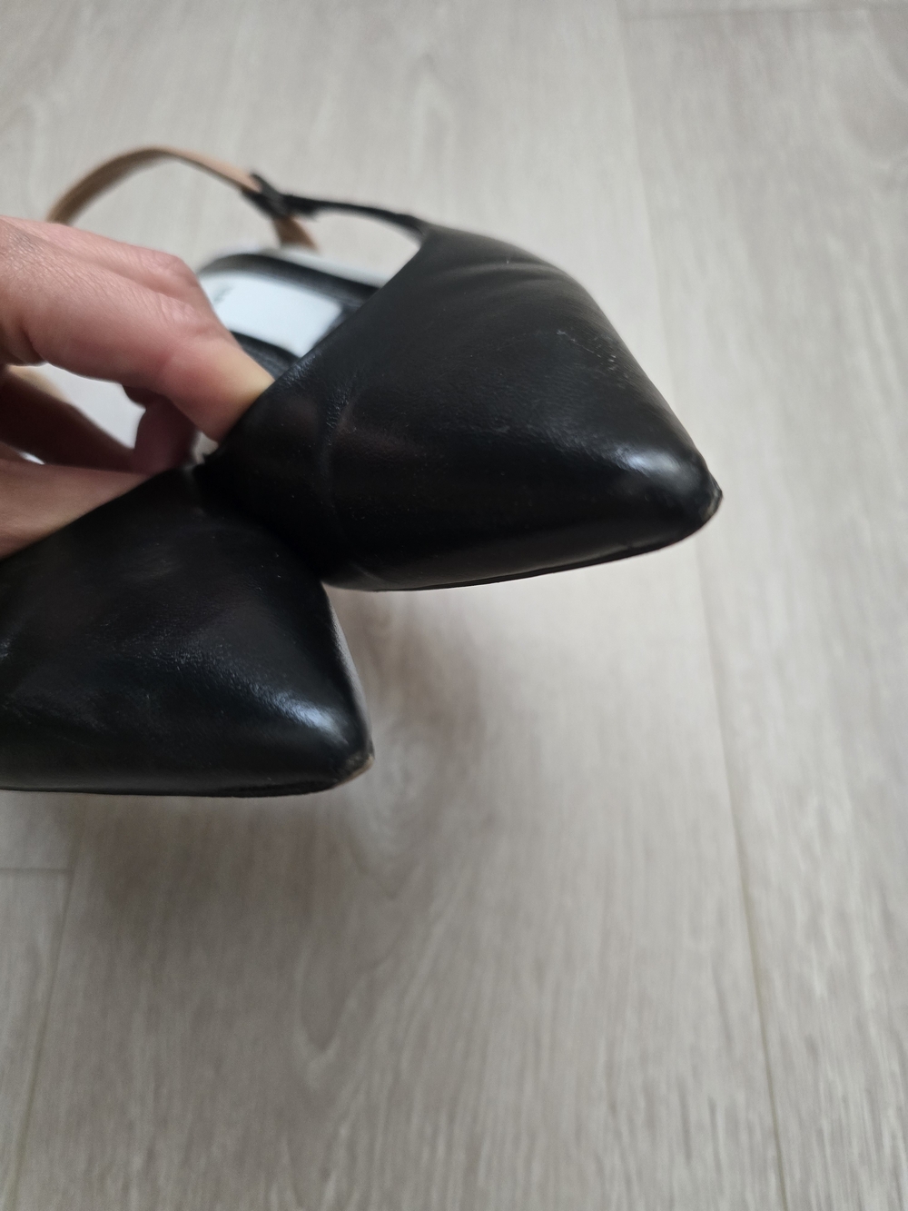 Zara Black Pointed Slingback Pumps with Tan Strap Size 37 Eur - Picture 7 of 9